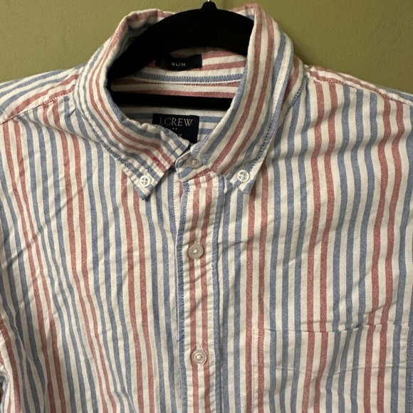 J Crew Slim Fit Flex Oxford Button Down Shirt Mens Size S Red Blue Stripe - Picture 4 of 9